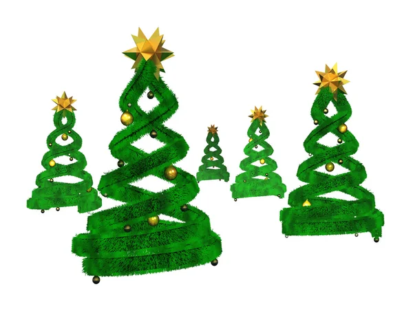 Beş yeşil tasarım pines üzerinde altın top — Stok fotoğraf