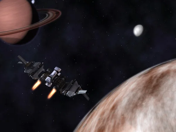 StarFighter en acción en el espacio con planetas — Foto de Stock
