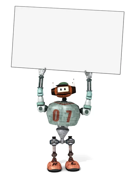 Djoby der Roboter hält ein leeres Poster über seinem Kopf — Stockfoto