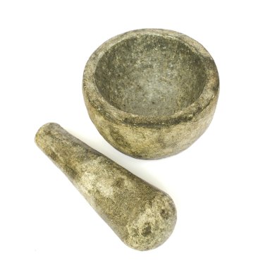 Rough Cut Stone Pestle and Mortar Isolated clipart