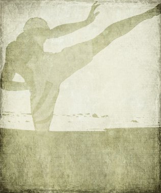 Martial Arts Silhouette on Chalky Grey Grunge Background clipart