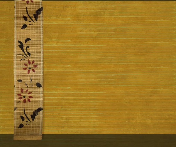 Flower Bamboo Banner on Yellow Ribbed Wood — Stock Photo, Image