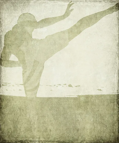 Martial Arts Silhouette on Chalky Grey Grunge Background — Stock Photo, Image