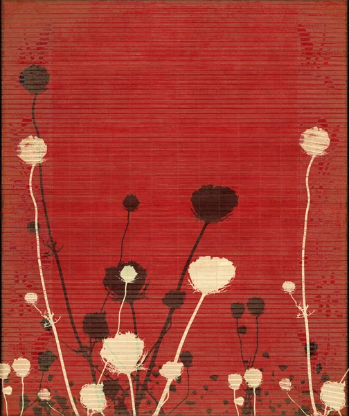 Verblasste Wiesenblumen-Silhouette auf Rot — Stockfoto