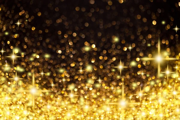 Golden Christmas Lights and Stars Background — Stock Photo, Image