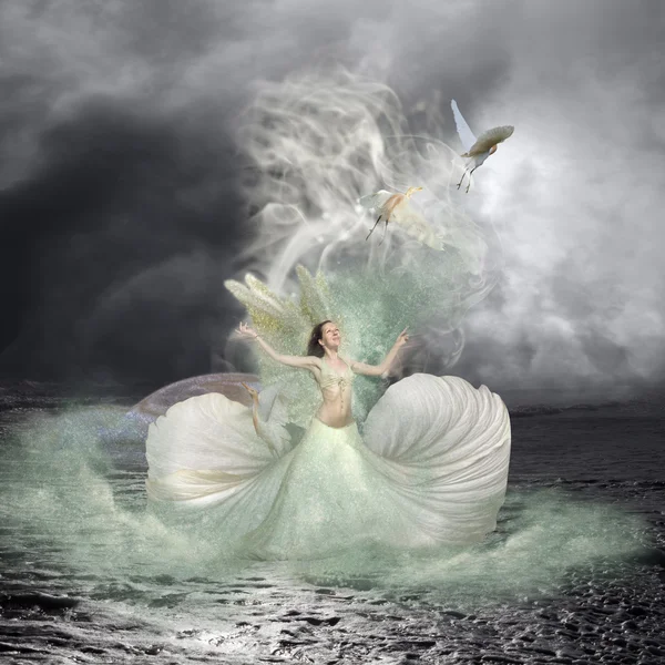 Sea Nymph and Water Birds Fairytale — Stock Photo, Image