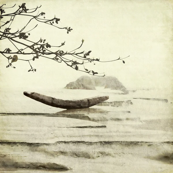 漁船とアーモンドの木の背景 — ストック写真