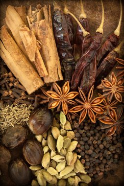 Spices on wood clipart