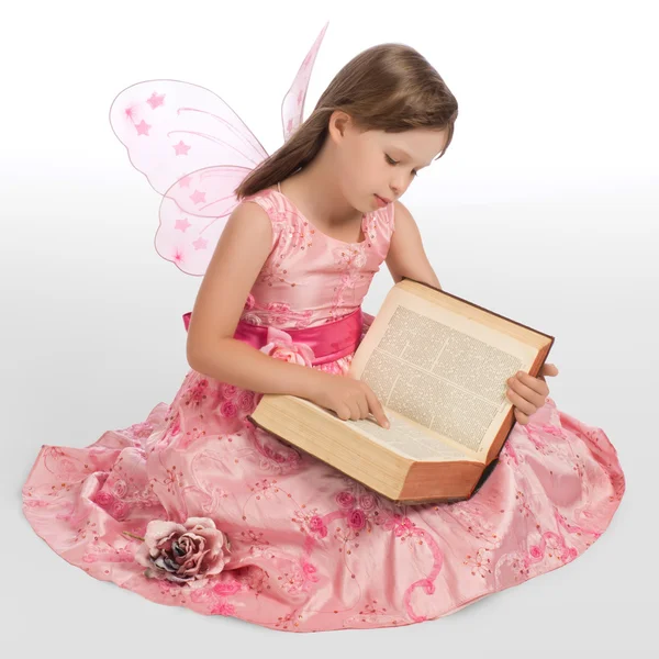 小さな妖精魔法の本を読む ロイヤリティフリーのストック画像