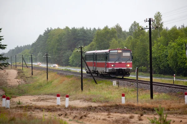 Railbus passando pela floresta — Fotografia de Stock