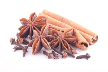Cinnamon sticks, star anise and cloves clipart