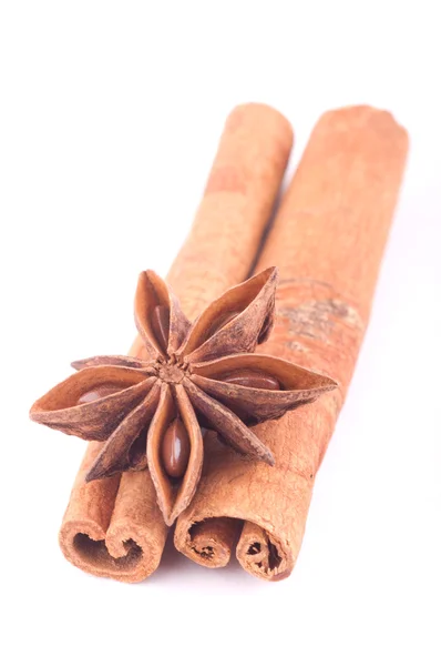 Star anise with cinnamon sticks isolated on white — Stock Photo, Image