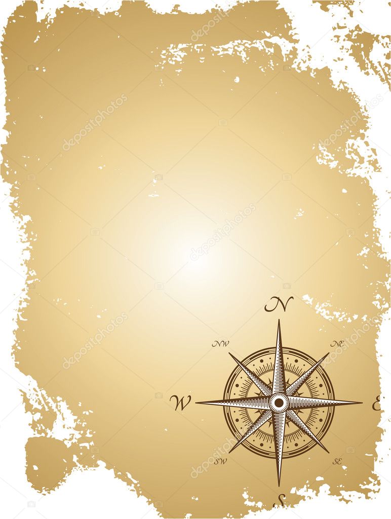 Old paper map with compass. Vector illustration