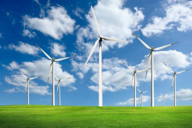 Wind turbines farm, alternative energy clipart