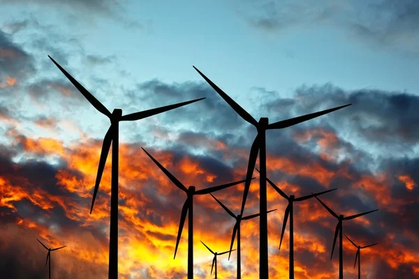 Вітроенергетика на заході сонця — стокове фото