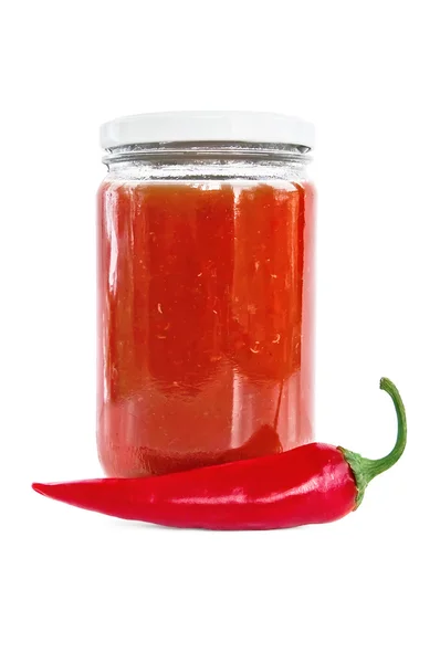 Ketchup de tomate com pimenta quente — Fotografia de Stock