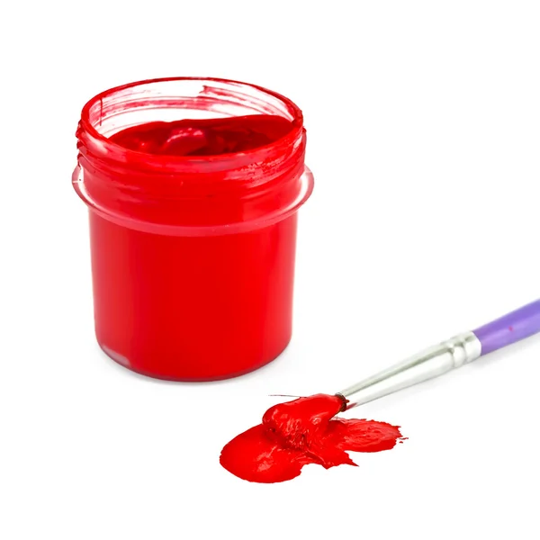 Gouache red with brush — Stock Photo, Image