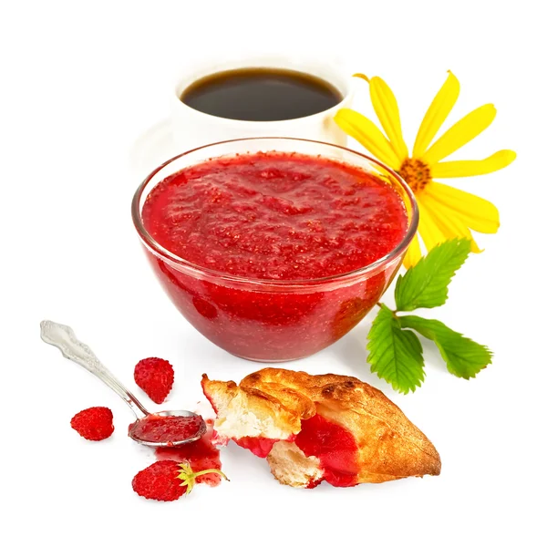 Jam strawberry with coffee — Stock Photo, Image