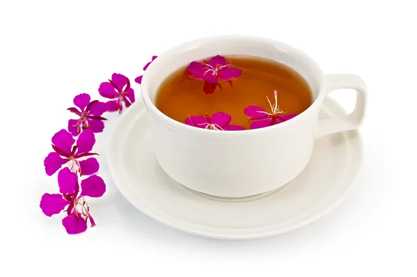 Herbal tea in a white cup with fireweed — Stock Photo, Image