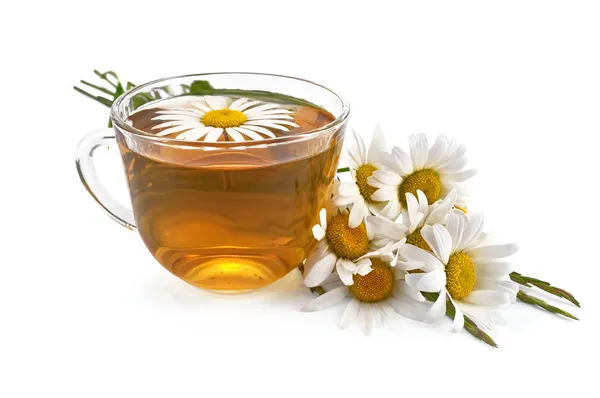 Herbal teas with a bouquet of daisies — Stock Photo, Image