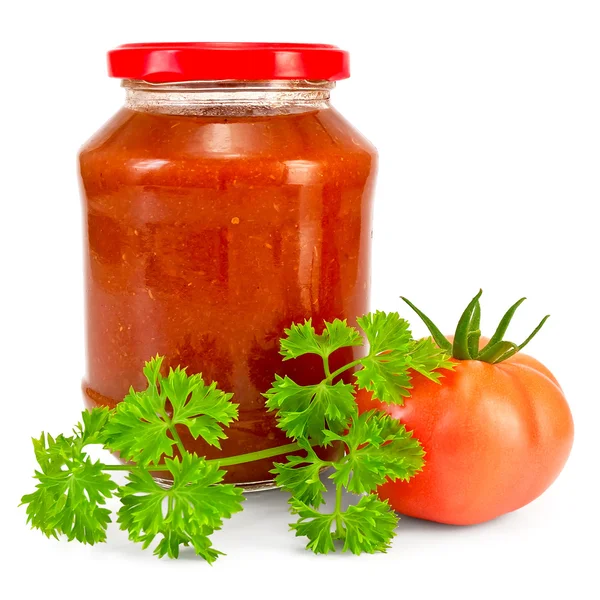Ketchup de tomate com tomate e salsa — Fotografia de Stock