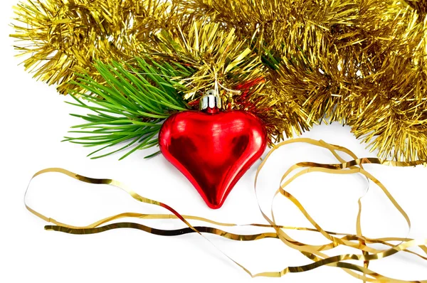 Vánoční srdce s větví borovice — Stock fotografie