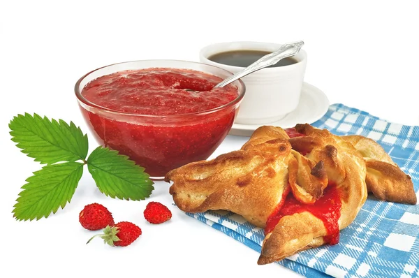 Jam strawberry with a bun — Stock Photo, Image