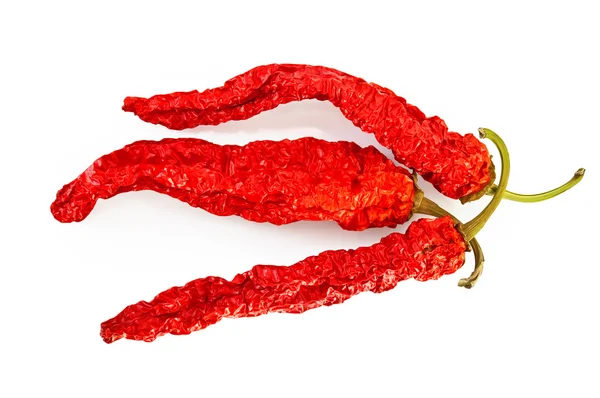 Tre baljor av torkade varm paprika — Stockfoto