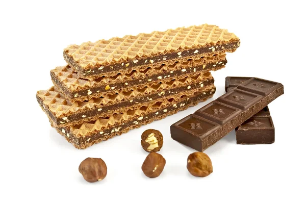 Waffles with chocolate and nuts — Stock Photo, Image