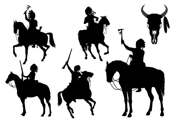 Silhouettes of American Indians on horseback — Stock Vector