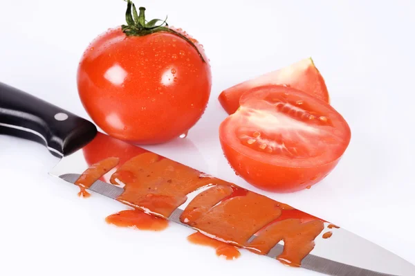 Bloody ketchup knife — Stock Photo, Image