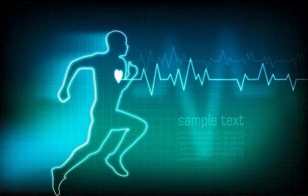 Ecg and running human outline — Stock Vector