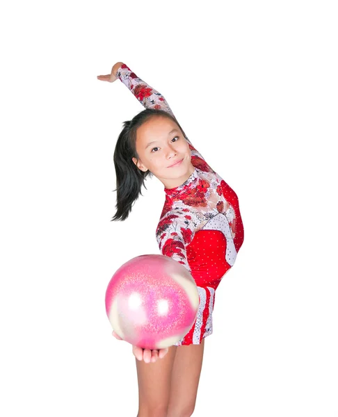 stock image Beautiful Asian girl gymnast with a ball