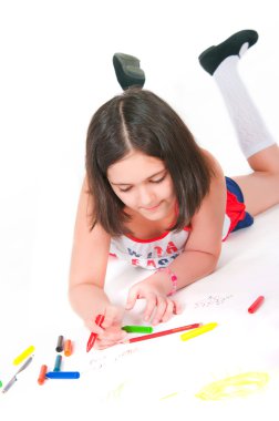 The girl lying draws white background clipart