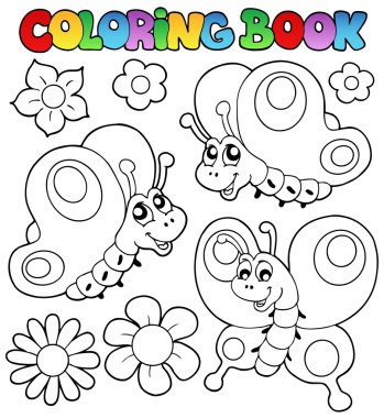 Coloring book three butterflies clipart