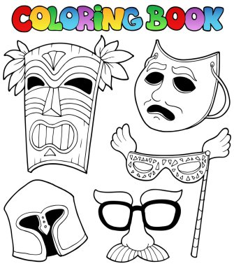 Coloring book with different masks clipart