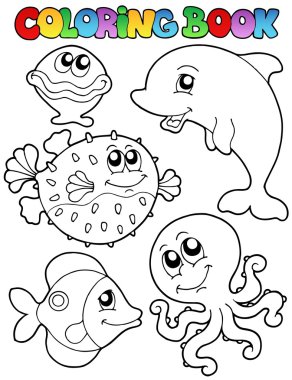 Coloring book with sea animals 1 clipart