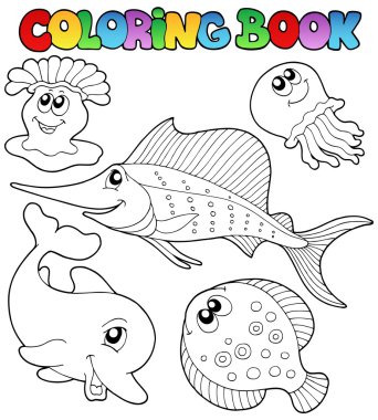 Coloring book with sea animals 2 clipart