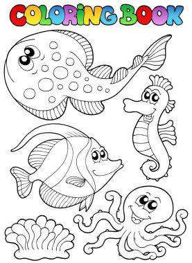 Coloring book with sea animals 3 clipart