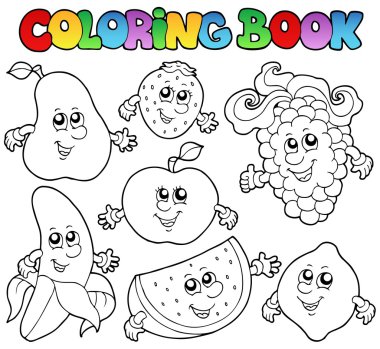 Coloring book with various fruits clipart