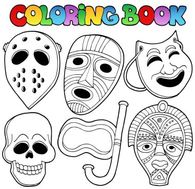 Coloring book with various masks clipart