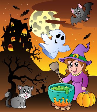 Scene with Halloween theme 1 clipart