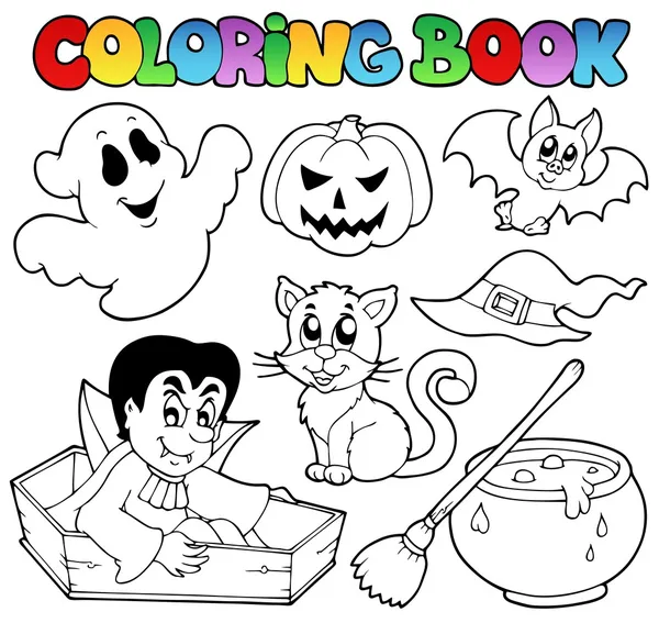 Livro para colorir desenhos animados de Halloween 1 — Vetor de Stock