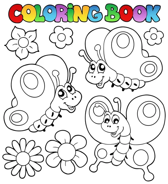 Libro para colorear tres mariposas — Vector de stock