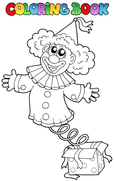 Livre à colorier avec clown en boîte — Image vectorielle