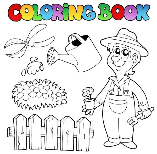 Libro para colorear con tema de jardín — Vector de stock
