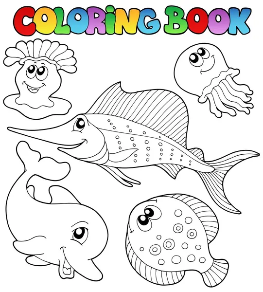 Coloring book with sea animals 2 — Stock Vector