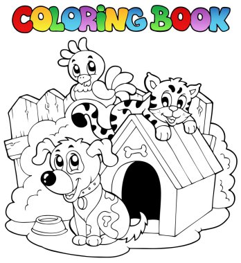Coloring book with domestic animals clipart