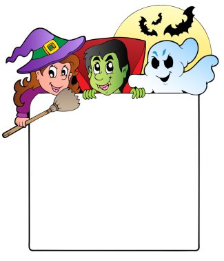 Frame with Halloween characters 1 clipart