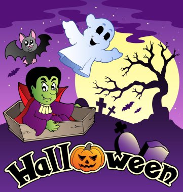 Halloween scenery with sign 3 clipart